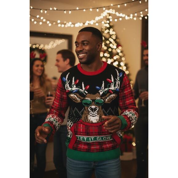 Ugly Holiday Sweater Festive & Funny Unisex Knit Reindeer Sweater size XL - Picture 10 of 13